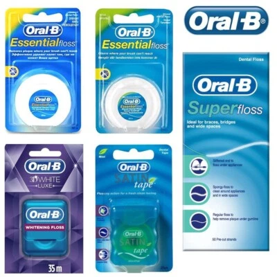 Oral-B Dental Floss Waxed Unwaxed 3D White lux Stain Tape Superfloss For Braces