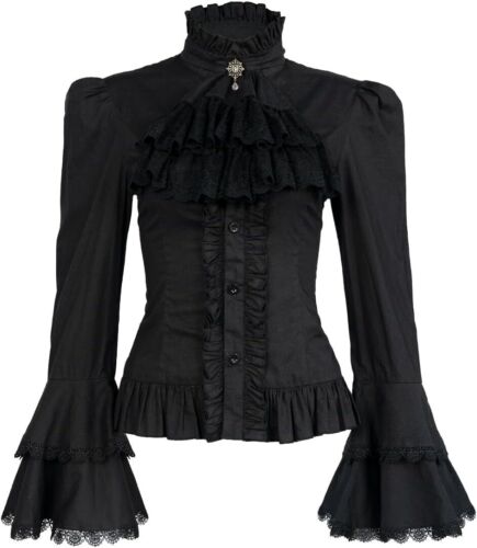 Viktorianische Bluse Damen Gothic Piratenhemd Vintage Langarm Lotus Rüschenoberteil - Bild 1 von 16