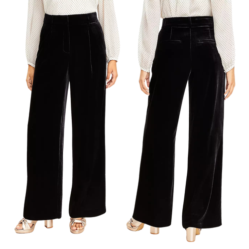 LOFT Velvet High Rise Wide Leg The Peyton Trousers Women's Size 10 Black - NWT