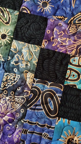 Midnight Sky! NEW HANDMADE Quilted Batik Table Runner - Gold Accents - 12 X 46" - Picture 7 of 10
