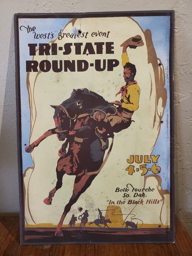 Antique 1927 Belle Fourche Black Hills Round Up Rodeo poster cowboy old west art - Picture 4 of 5