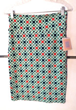 NEW WOMEN'S LULAROE GREEN WITH GEOMETRIC PRINT TEXTURED PENCIL SKIRT SIZE S BNWT