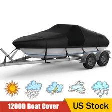 1200D Waterproof Trailerable Boat Cover Fits 16'/19'/22' V-Hull with Motor Cover
