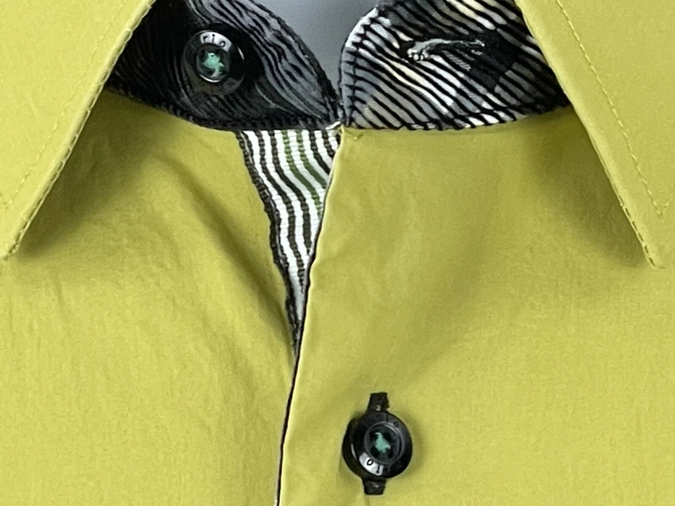 Camisa de vestir Brio Milano para hombre pequeña 14,5 botones calce moderno verde manga larga Foto 3 de 4