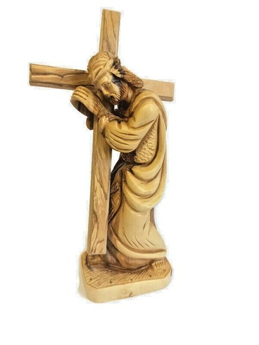 Estatua de madera de olivo de Jesús llevando cruz tallada a mano tierra santa hecha por Cristo - Imagen 2 de 11