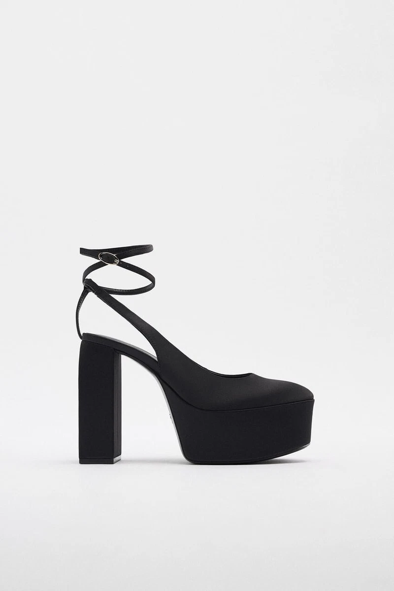NWOB ZARA HIGH HEEL PLATFORM SLINGBACK SHOES BLACK REF. 1233 010 9 90
