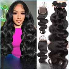 Body Wave Bundles with Closure Brazilian Human Hair Weave Bundles with Closure
