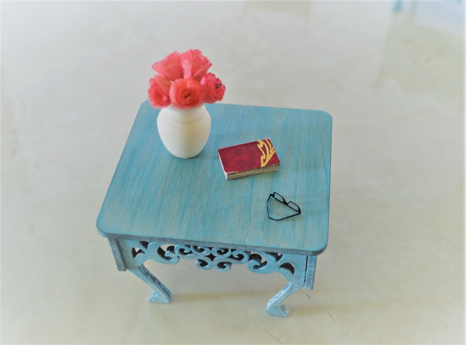 Dollhouse Miniature Table Coffee Table Aqua Blue 112 scale Handcrafted