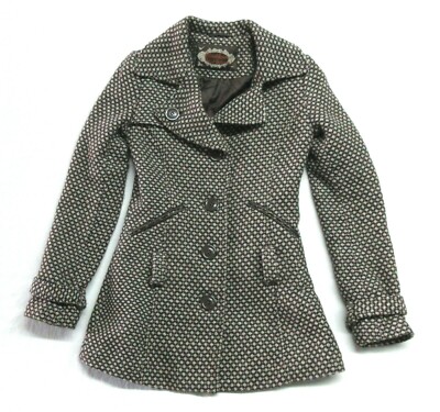 CLOCKHOUSE Wool Collection Button Medium-Length Brown Pea Coat - Womens Small 8