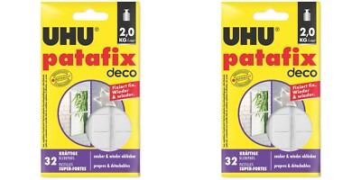 2x UHU Patafix Deko 32 Stück Weiß Wiederablösbar Sauber Knetmasse Basteln Bilder