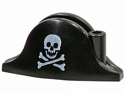 LEGO Minifig Headgear Hat Black Pirate Bicorne w// Skull /& Crossbones