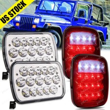 Combo For 1987-1995 Jeep Wrangler Yj 7x6 Led Headlights Hilo Beamtail Lights