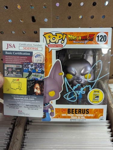 Funko Pop Beerus 120 SDCC 2016 metálico firmado Jason Douglas con certificado de autenticidad