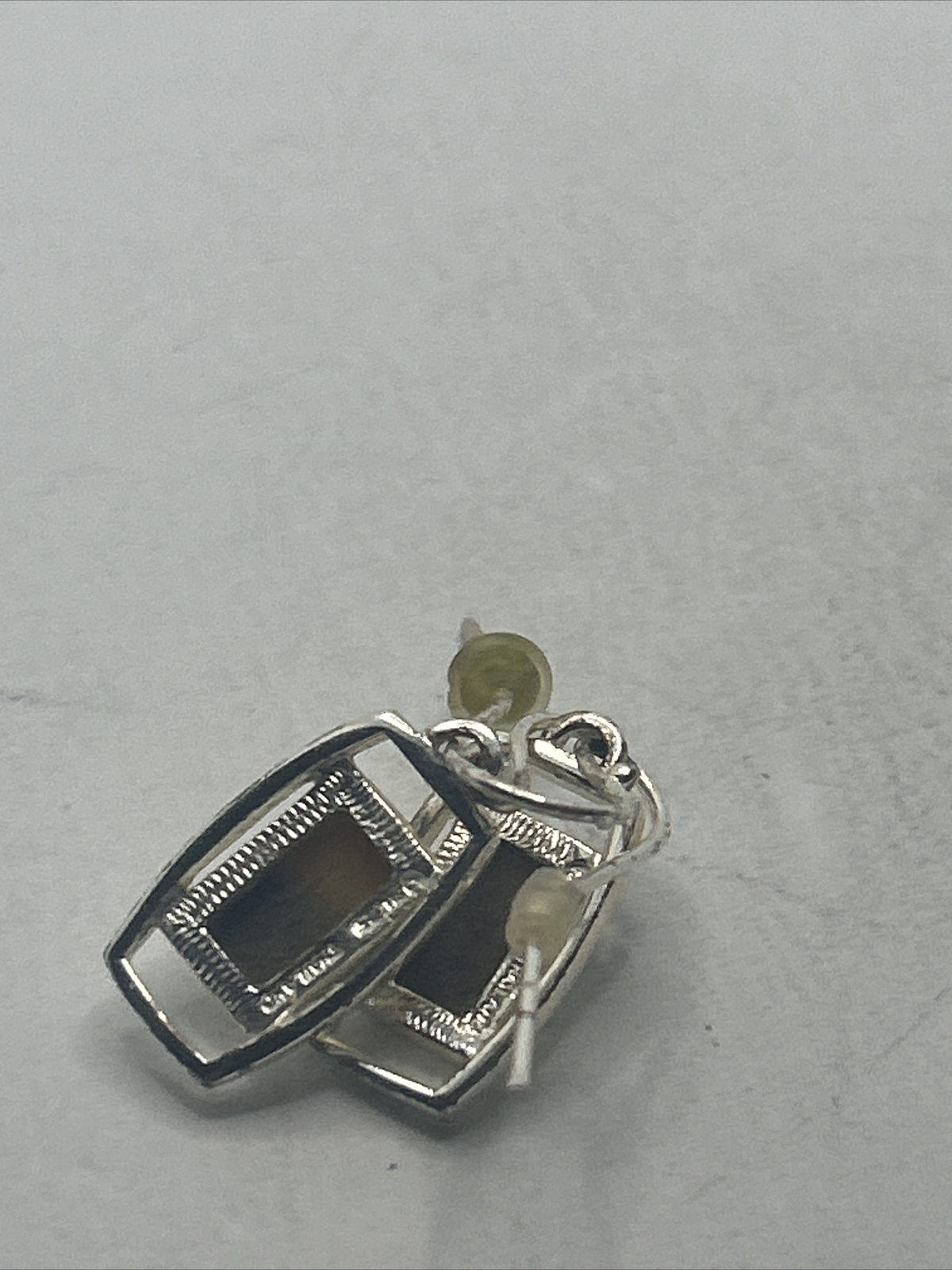 Vintage rectangular shaped brown stone Sterling S… - image 2