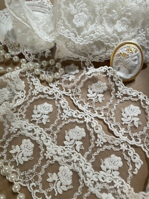 Beautiful Vintage Floral Rose Lace Trim by Yard, Bridal Decor, Dolls, Scrapbooks
