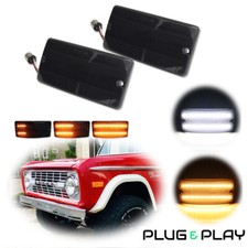 Smoked Switchback Led Drl Signal Lights For 69-77 Ford Bronco Front Grill Bumper Smoked Switchback Led Drl Signal Lights For 69-77 Ford Bronco Front Grill Bumper