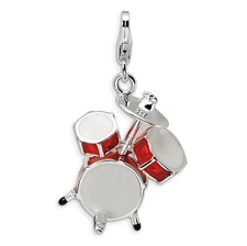 Drum Set Charm 3D Enameled .925 Sterling Silver Click On Amore La Vita