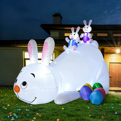 10Ft Huge Inflatables Easter Bunny with Rabbits Eggs Outdoor Decoration 