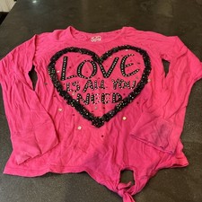 Justice Sequin Long Sleeve Shirt Girls Pink Black Heart Love Is All You Need 12