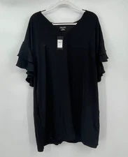 City Chic Womens Dress 18 Black V Neck Short Flutter Sleeves Double Frill New