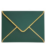 50 PCS A7 Envelopes 5x7 Inch Green VFlap Gold Border Quick Seal Wedding