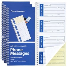 YooNotee 3 Pack Sticky Phone Message Book with Carbon Copy 2-Part Blue, white