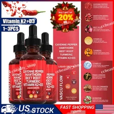 Vascu Flow Cayenne Pepper Liquid Drops Hawthorn Beef Root Turmric Vitamin K2+D3
