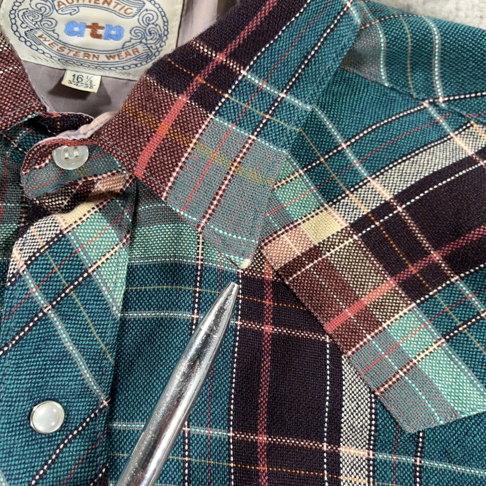 Camisa vaquera vintage ATP Western para hombre 16,5 grande a cuadros perla franela a presión años 90 Foto 4 de 4