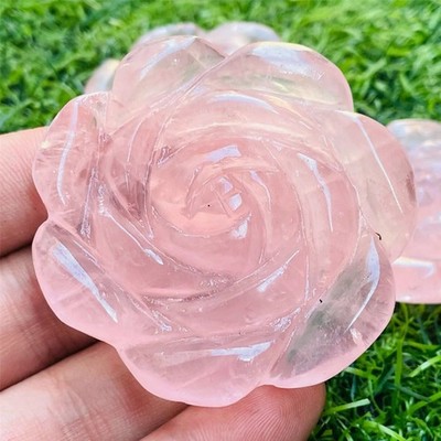 2'' Natural Pink Rose Quartz Carved Rose Flowers Crystal reiki Healing 1pc