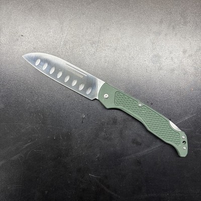 Ontario Knives Camp Plus Santoku Lockback Kitchen Knife Steel & Green GFN - 4305