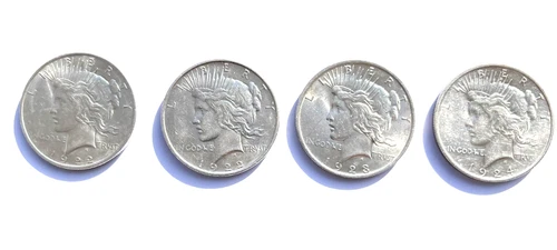 Lot of 4 Very Nice Peace Dollars, AU, 90% Silver, Good Luster, 1922- 1924