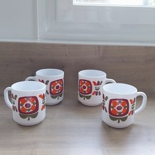 Vintage Lot de 4 Mug Arcopal Publicitaire Mobil 70's Lotus TBE