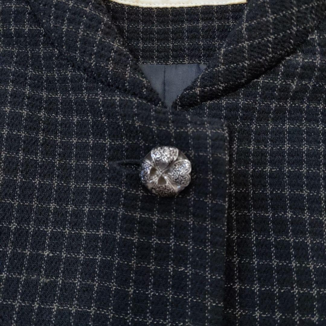 Black Check Pattern NoCollar Jacket Silver Button… - image 4