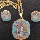 Speidel Signed 10K Gold Filled Purple Blue Enamel Pendant Necklace Earring Set — photo 3