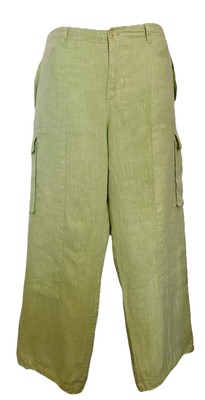 Lauren Ralph Lauren Linen Apple Green Cargo Pant, Utility, Lined Drawstring Hem