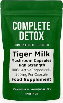 COMPLETE DETOX Tiger Milk Mushroom 500mg Capsules Clean Vegan Natural UK Supplement