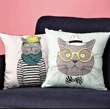 Cat Throw Pillow Cover 16x16 (Set of 2)