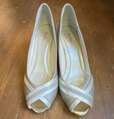 Rainbow Club Silver Glitter Peep Toe Kitten Heel Court Shoes Slip On UK 6.5 - Image 1 of 4