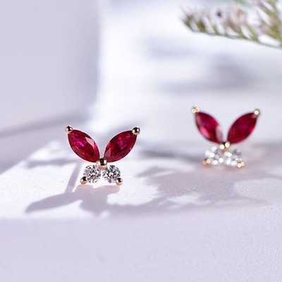 2.26Ct Marquise Cut Simulated Red Ruby Cute Stud Earrings 14k Yellow Gold Plated
