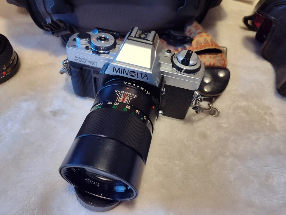 Combo Minolta XG-M 35mm SLR Cámara fotográfica dos lentes, estuche, película, PROBADA✓ Foto 4 de 4