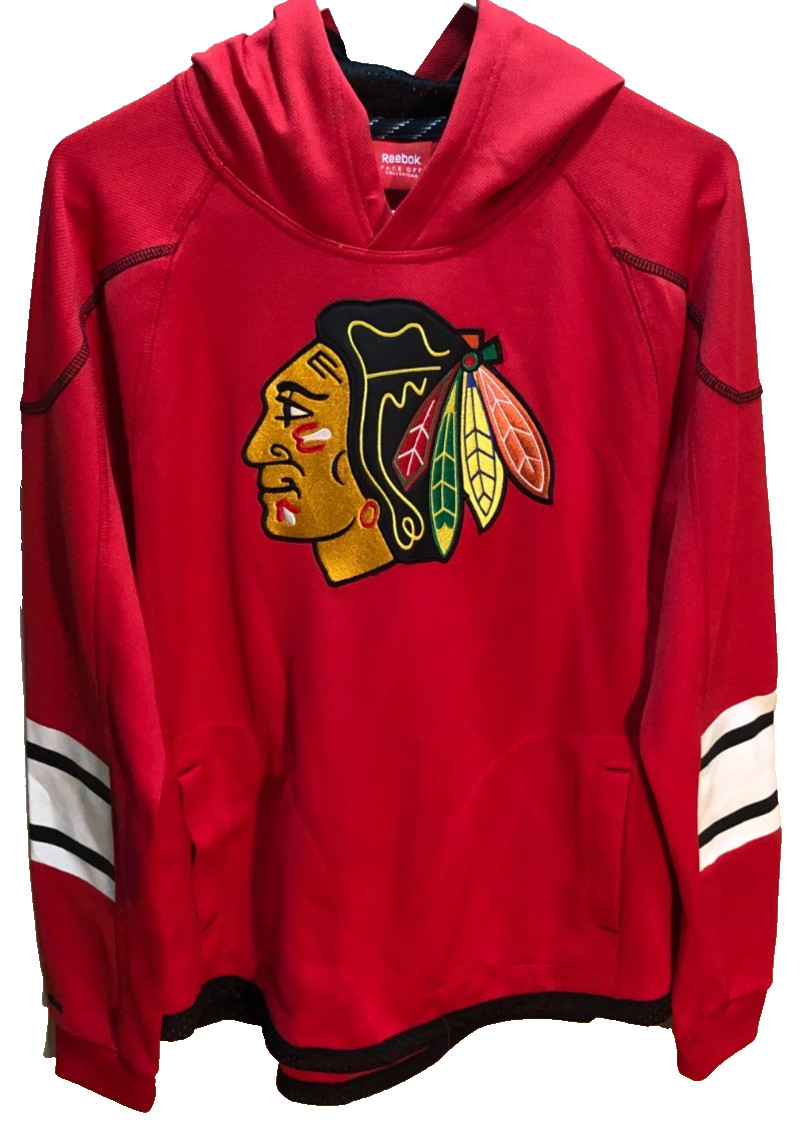 Chicago Blackhawks NHL Reebok Face Off YOUTH Red Stitched Pullover Hoodie XL-18