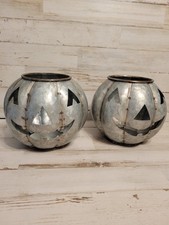 Pottery Barn Metal Jack O Lantern Pumpkin Halloween Set/2
