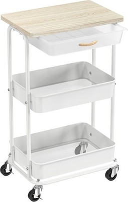 Simple Houseware 3-Tier Rolling Cart w/Drawer & Wood Top, Maple