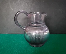 Vintage 1930s Teleflora Ribbed Lavender Amethyst Tinted Glass Pitcher, 6" Tall