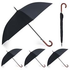 4 Pcs 48 Inch Auto Open Umbrella Large Wooden J Stick Handle Vintage Windproo...