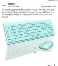 Wireless Keyboard and Mouse Set Teal Ultra Slim