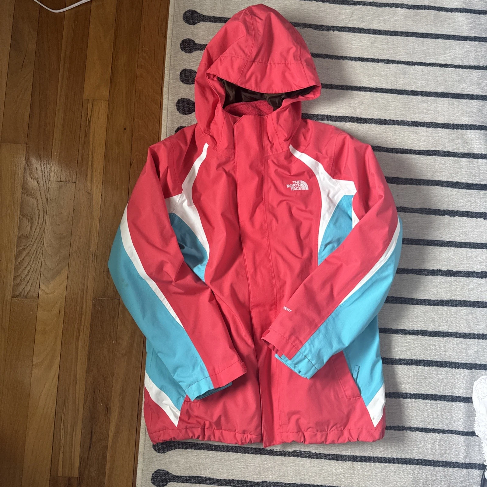The North Face Jacket Girls Xal Pink HyVent 2-1 Fleece Lined Ski Hooded
