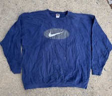 Vintage 90s Nike Big Swoosh Made in USA Sweatshirt XLarge Distressed Blue