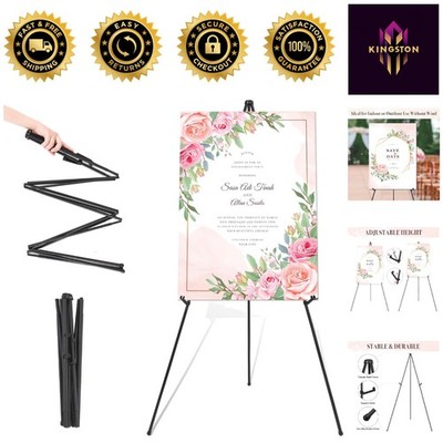 63'' Adjustable Easel for Weddings - Lightweight Metal Display Stand in Black