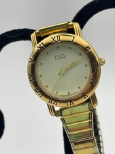 ESQ Movado Ladies Gold Tone Wrist Watch #100042 27mm with Gold Tone Stretch Band